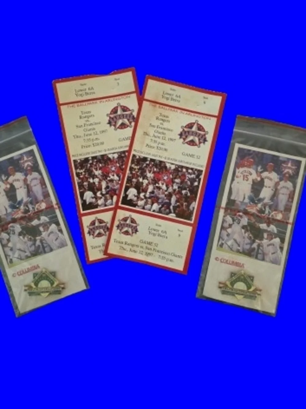 📣Vintage '97 Columbia TX Rangers⚾ 1st Interieague Game MLB Hat Pins Set of 2